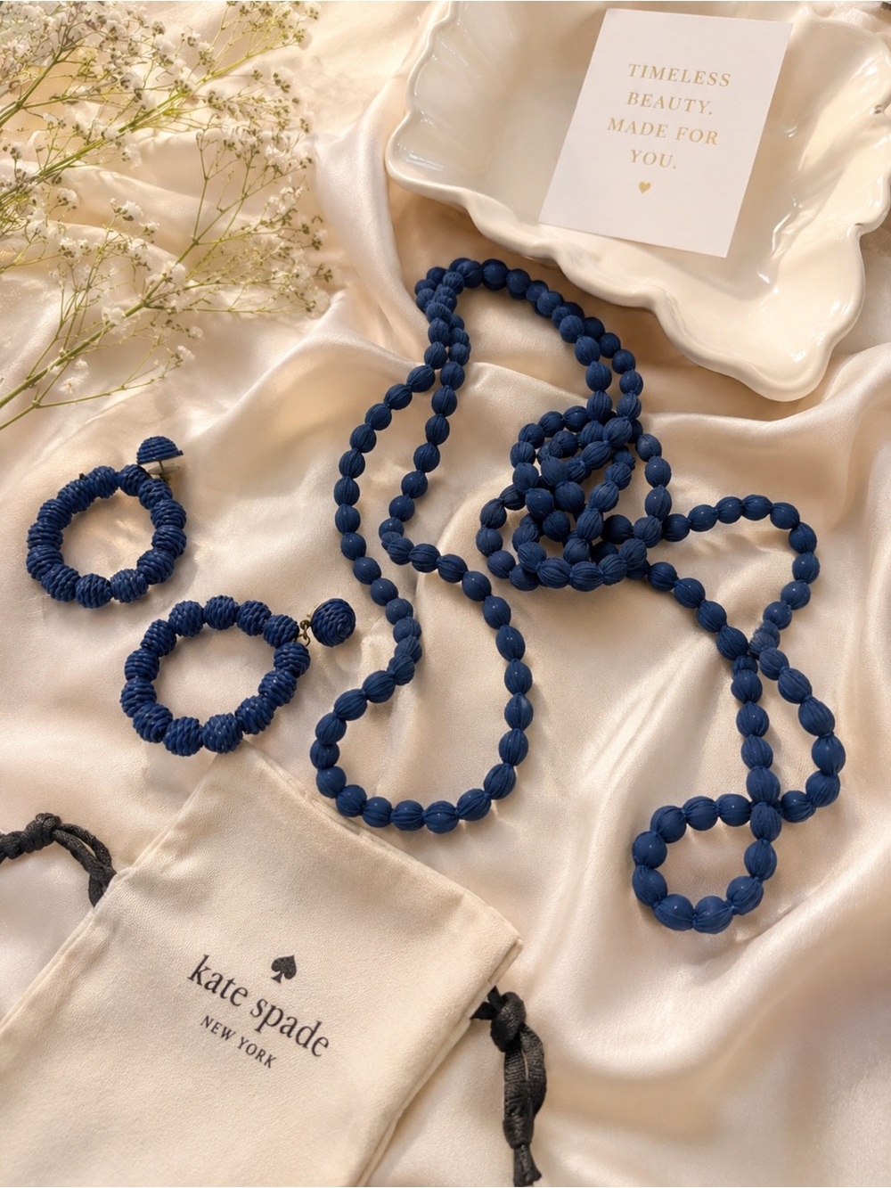 kate spade Navy Beaded Long Necklace with Matching Earrings